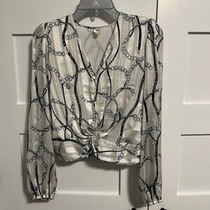Cropped Chain Print Sheer Blouse
